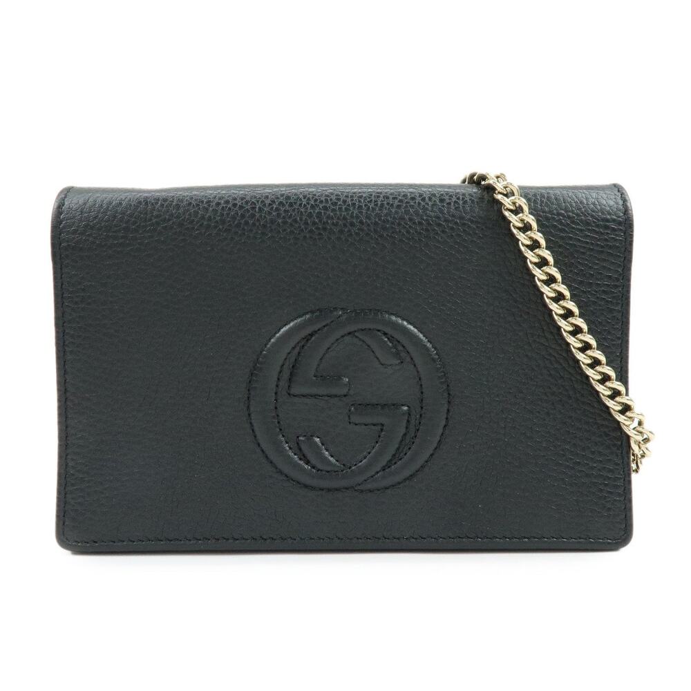 Gucci Soho Interlocking G Chain Wallet Calfskin Crossbody Bag Black